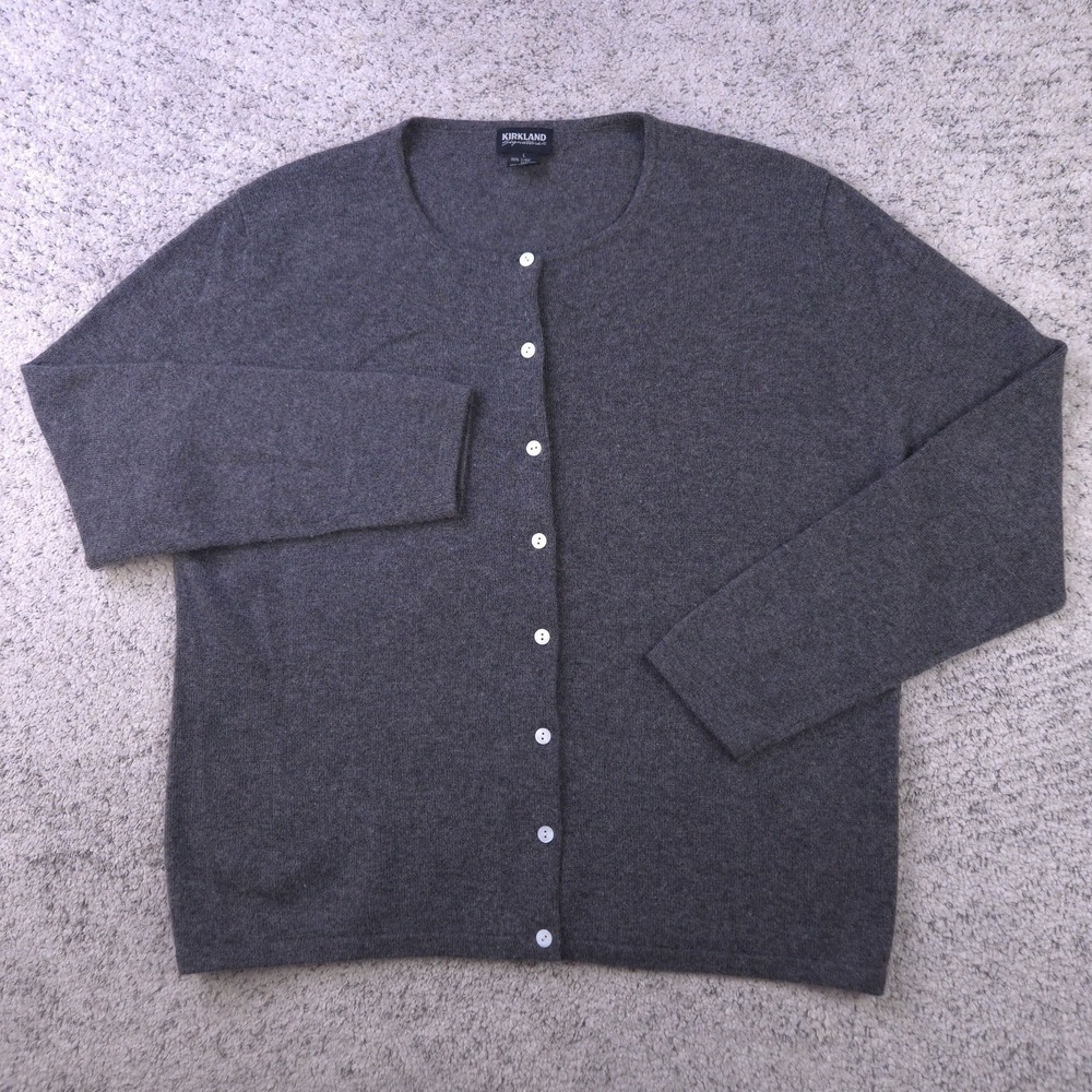 Kirkland Signature Cashmere Sweater Womens Large Cardigan Button Up Gray GUC